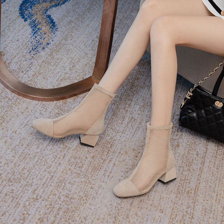 รองเท้าผู้หญิงรองเท้าแตะตาข่ายบูทสั้น-martin-กลางส้นเท้าอ้วนพร้อมกระโปรงรองเท้าฤดูร้อนขนาดรองเท้าผู้หญิง
