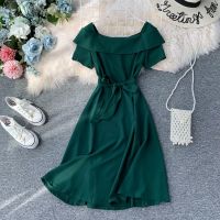 ♨♛✤ Summer Short Sleeve Dress Women Korean Off Shoulder High Waist A Line Mini Dresses