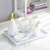 Simple European Bathroom Set ที่วางแปรงสีฟันเซรามิกเครื่องจ่ายสบู่ Emulsion Bottle Mouthwash Cup อุปกรณ์ห้องน้ำ