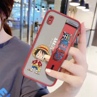 (With Wristband) Hontinga Casing Case For Samsung Galaxy A10 Case Shockproof Frosted Cartoon Anime Case Luffy Transparent Phone Casing Full Back Cover Lens Camera Protector Cases Hard Case For Boys Girls
