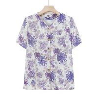 【มีไซส์ใหญ่】Plus Size XL-5XL V-neck Womens Short Sleeve Summer Blouses Casual Floral Printed Female Tops Oversized Fashion Vintage Top