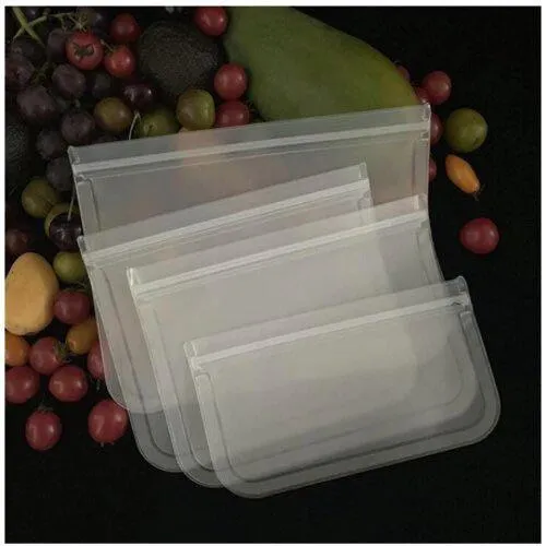 4pcs Thick Silicone Food Storage Bag Eva Fresh Food Preservation Bag  Reusable Leakproof Freezer Bag Sealed Bags Washable Fruits Bag