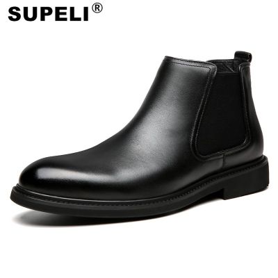 TOP☆SUPERLI Men Chelsea Boots Ankle Formal Boots for Men PU Spring/ Winter Plush Warm Dress Boots British Retro Shoes Size 38-45