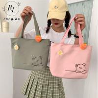 RONGLA กระเป๋าผ้าใบสำหรับผู้หญิงสะพายไหล่ของเด็กผู้หญิง Tas Kosmetik กระต่ายนักเรียนน่ารักกระเป๋าการ์ตูนกระเป๋าแฟชั่นสตรี