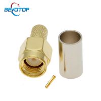 10pcs/lot Gold Plated RP SMA male plug crimp RG58 RG142 LMR195 RG400 cable straight RF Connector BEVOTOP Electrical Connectors