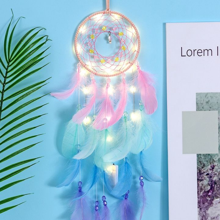 15 Styles Wall Dream Catcher Led Handmade Feather Braided Wind ...