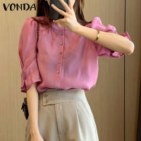 MASHYCHIC VONDA เสื้อแขนพองสั้นลำลองผู้หญิงเสื้อคอกลมหลวมแฟชั่น (ลำลองเกาหลี)