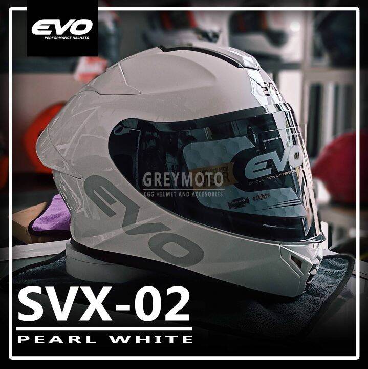 Evo Svx Gloss Pearl White Full Face Dual Visor Helmet With Smoke And