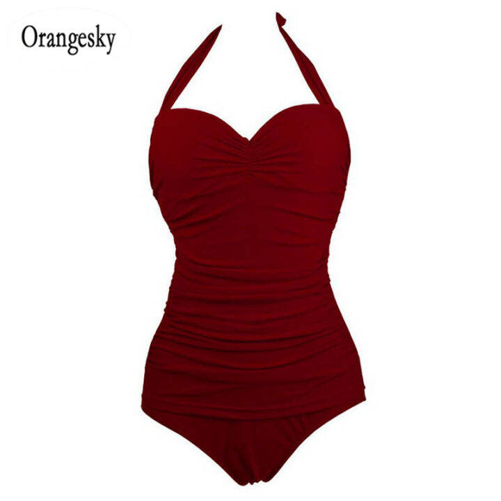 Orangesky One Piece Plus Size Swimwear Women Summer Beach Wear Halter