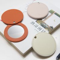 Makeup Mirror PU Leather Ultra-thin Round Stainless Steel Double-sided Cosmetic Mirror Folding Pocket Compact Mirror for Travel
