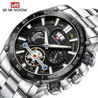 Men Sports Watch Mechanical Style Simulation Tourbillon Calendar Stainless Steel Waterproof Clock Black Mens Quartz Wristwatches