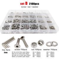 400/2100x M1.6 M2 M2.5 M3 M4 M5 304 Baja Tahan Karat Allen Hexagon Hex Soket Countersunk Datar Kepala Sekrup Baut Mur Washer Set Kit