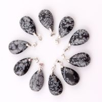 10pcs/lot Snowflake obsidian Natural stone Water Drop Pendants Pendulum Crystal Chakra Healing Reiki Beads Free pouch