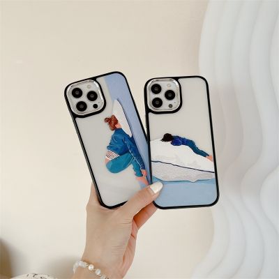 Lazy Girl Black Edge iPhone Hard Case For iPhone 14 13 12 11 Pro Max IX XS MAX XR Case Shockproof Bumper Fall Prevention Cover