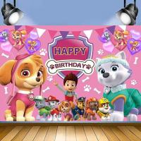 Pink Paw Patrol ฉากหลังการ์ตูนสุนัขการถ่ายภาพพื้นหลัง Baby Shower แบนเนอร์วันเกิดสำหรับอุปกรณ์ปาร์ตี้พื้นหลัง150*100ซม.