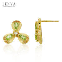 LenYa Jewelry ต่างหูเงินแท้ 925 ชุบทอง 18 เค ประดับด้วย เพอริดอท(Peridot) แซฟไฟร์สีส้ม(Orange Sapphire) และ คิวบิกเซอร์โคเนีย(Cubic Zirconia)