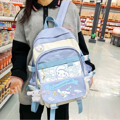 Sanrio ตุ๊กตาหนานุ่ม Cinnamoroll กระเป๋าเป้สะพายหลังเด็กผู้หญิงเด็กผู้ชายสีดำ Y2k สีฟ้ากระเป๋านักเรียนน่ารักนักเรียนกระเป๋านักเรียนคอมพิวเตอร์ขนาดใหญ่