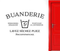 Buanderie French Wall Decal for Laundry Room Utility Room Decoration Wash Dry Fold Repeat Sign Door Wall Decal Removable D669