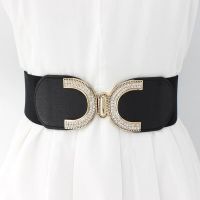 COD DSFRDGERGWR Womens Crystal Inlaid Elastic Girdle Double C Buckle Waist Wide Luxury rhinestone Belt red white black fashion female Strap