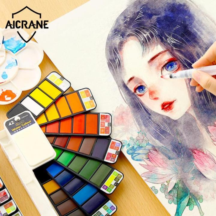 Aicrane 18/25/33/42 แบบพกพารูปวาดสีน้ำด้วย Paintbrush สีสว่างภาพวาดชุดสีสำหรับนักเรียนอุปกรณ์ศิลปะ  | Lazada.Co.Th