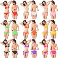 BikiniTime SB136 *อ่านรายละเอียดก่อนสั่ง* ทูพีซ ผ้าบาง ไม่มีฟองน้ำ บิกินี่สามเหลี่ยม โชว์หุ่นแซ่บ ผูกคอผูกหลัง สีพื้น