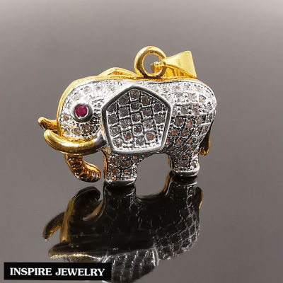 Inspire Jewelry ,จี้ช้าง ฝังเพชรสวิส ตาทับทิม ตัวเรือนหุ้มทองแท้ 100% 24K