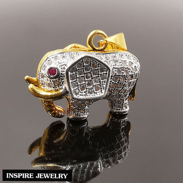 inspire-jewelry-จี้ช้าง-ฝังเพชรสวิส-ตาทับทิม-ตัวเรือนหุ้มทองแท้-100-24k