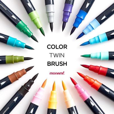 Monami สี Twin Brush ปากกา6สีปากกาสีน้ำ Medium/fine Double Head Brush DIY Marker สำหรับวาดการประดิษฐ์ตัวอักษรภาพวาด Doodle โรงเรียน Art Design 4038