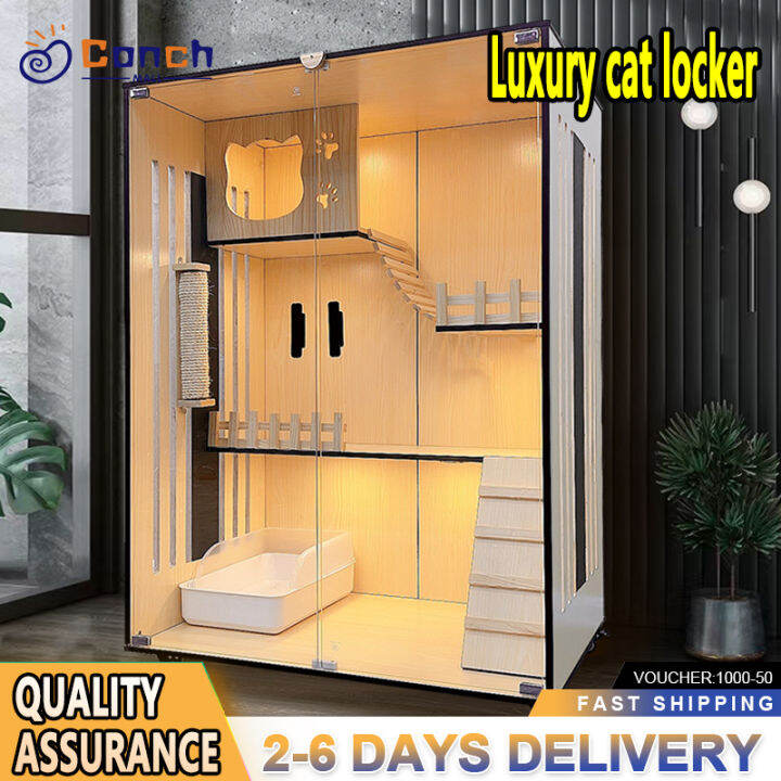 Solid Wood Cat Cage Villa Oversized Luxury Three Level Cat Room Cat