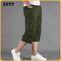 ZITY กางเกงขาสั้นชายยาวสายรัด Mutil Pockets Loose Straight Casual Capris กางเกงขาสั้นชายฤดูร้อนยุทธวิธี 5XL MMS0031