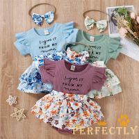 COD DSFERTEREERRE Perfectly-Baby Girls Romper Letter Floral Print Ruffle Short Sleeve Jumpsuits