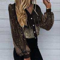 Retro Turn Down Collar Patchwork Shirt Women Elegant Pattern Print Office Blosue Shirts Spring Autumn Fashion Long Sleeve Blusas