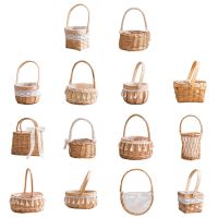 Handmade Natural Rattan Woven Flower Hand Basket Home Kitchen Garden Vegetable Storage Container Planter Holder Wedding Party Ta