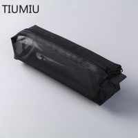 ▧♦ Black/white/gray Transparent Zippered Pen Bag Nylon Mesh Pencil Case Office Student Pen Box Stationery Storage Tool