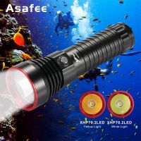 Asafee A17S XHP50/70.2 Diving Flashlight Scuba Brightest Waterproof Underwater 100M Dive Lamp Yellow/White Professional Torch