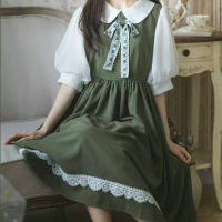 JuneLove Kawaii Lolita Dress Green Gable Anne Op Summer New College Cute Maid Loli Bubble Japanese Dress Renaissance Vestidos