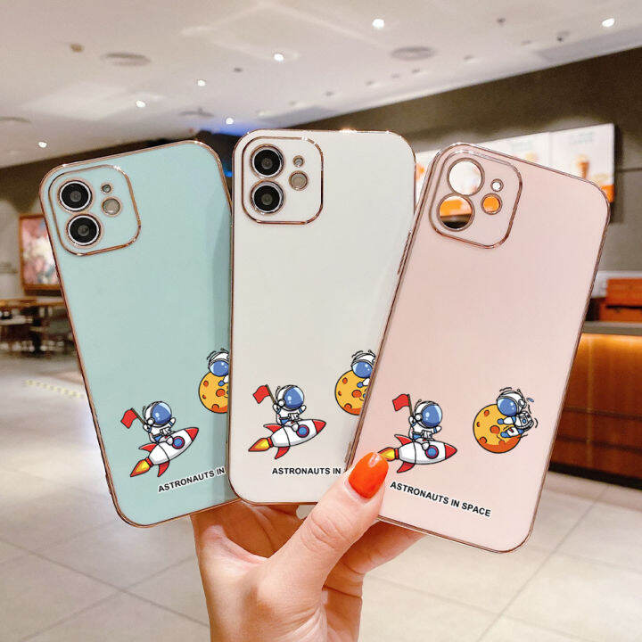 ggk-เคสสำหรับ-apple-ไอโฟน15พลัส15โปร15-15โปรแม็กซ์ฟรีสายคล้องการ์ตูนนาซ่าอเมริกาอวกาศนักบินอวกาศเคสขอบสี่เหลี่ยมลวดลายชุบเคสโทรศัพท์นิ่มหรูหราเคสโทรศัพท์