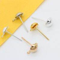 200p 4mm 5mm 6mm 8mm Half Ball Earrings findings Ear post studs pin with Loop jewlery making findings silver gold plated Pins