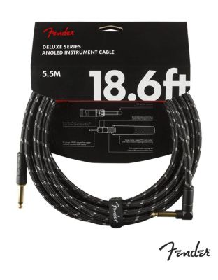 Fender  Deluxe Series Black Tweed สายแจ็คกีตาร์ 5.5 เมตร แบบพรีเมียม หัวงอชุบทอง (18.6FT Deluxe Series Instrument Cable / Straight-Angled, Guitar Cable, สายแจ็คกีตาร์)