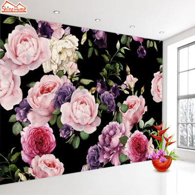 [hot]Classical Custom Silk Mural Flower Rose Peony Floral Background Wallpapers for Living Room Household Sofa Wall Papers Home Decor