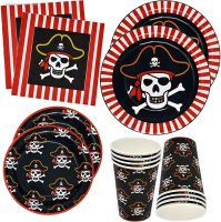 ☸✈ Pirate Party Theme Disposable Tableware Sets Birthday Party Decorations For Kids Plate Napkins Cup Banner Baby Shower Decor