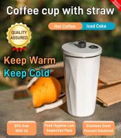 600ML Coffee Cup Thermos Bottle Stainless Steel Vacuum Insulation Cold Drink Bottle Travel Mugs With Straw Car Water Bottles