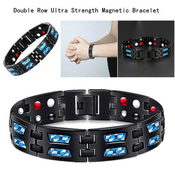 Carbon Blue Titanium Therapy Bracelet, Unique Double Row Ultra