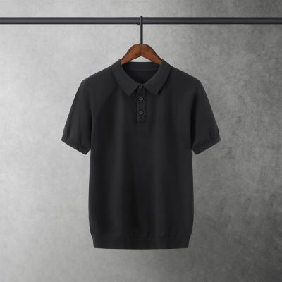 Mens summer ice silk short sleeve polo shirt tencel lapel trend half sleeve T-shirt pure color thin section force
