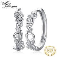 JewelryPalace Olive Leaf Branch 925 Sterling Silver Clip Earrings for Women Fashion Hollow Circle Cubic Zirconia Huggie Earrings