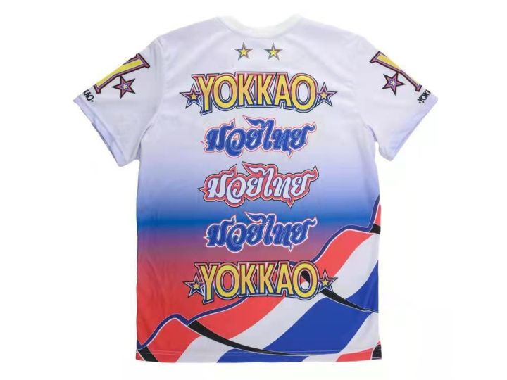 yokkao-ประเทศไทยดั้งเดิมนำเข้าสำหรับทั้งหญิงและชายแขนสั้นกีฬามวยไทยการต่อสู้แบบไทยคอกลมหลวม