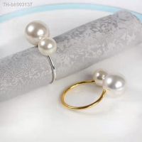 ❦✙❅ 6 PC Elegant Pearls Napkin Rings Gold Christening Bangle Metal Napkin Holder Wedding Gift Bridal Shower Decor Party Supplie