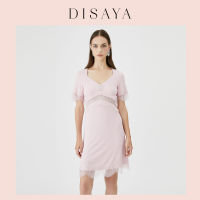 [DISAYA] - Metallic Lace-Trimmed Jersey Cut-out Derss ชุดเดรสตัดต่อผ้าลูกไม้