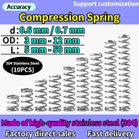 10Pcs เส้นผ่านศูนย์กลางลวด 0.6 มม. 0.7 มม. 304 สแตนเลสขนาดเล็กการบีบอัดสปริง OD 3 มม./4 มม./5 มม./6 มม./7 มม./8 มม./9 มม./10 มม./11 มม./12 มม.-SOPO STORE