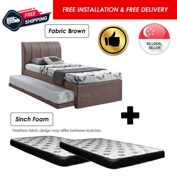 Single 2 in 1 Divan Bed frame and pull out with Foam Mattress Trundle
